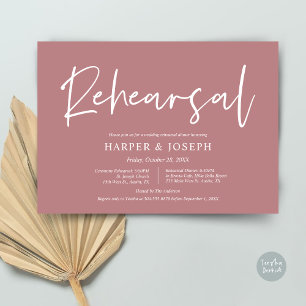 Modern Wedding Rehearsal and Dinner, Dusty Rose Invitation