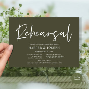 Modern Wedding Rehearsal and Dinner, Olive Green Invitation