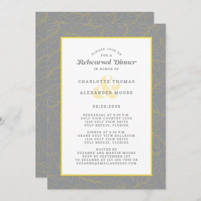 Modern Wedding Rehearsal Dinner Abstract Grey  Invitation (Front/Back)