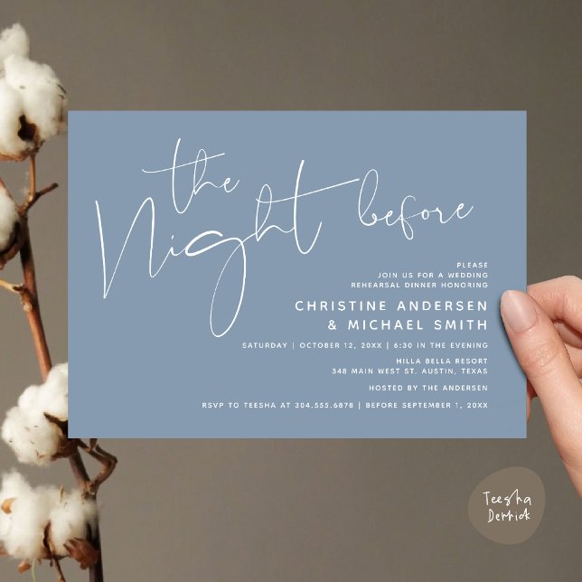 Modern Wedding Rehearsal Dinner, The Night Before Invitation (Modern Wedding Rehearsal Dinner, The Night Before Invitation Card Minimalist Beautiful Dusty Blue)