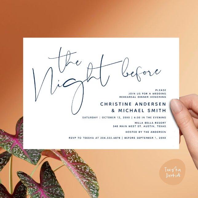 Modern Wedding Rehearsal Dinner, The Night Before Invitation (Modern Wedding Rehearsal Dinner, The Night Before Invitation Card Minimalist Beautiful Navy Blue)