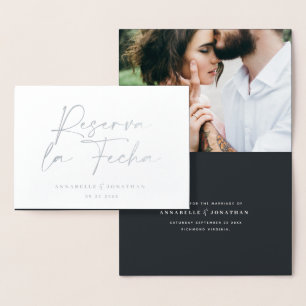 Modern wedding Reserva la Fecha black 1 photo Foil Card