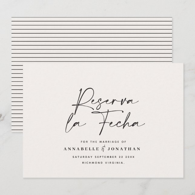 Modern wedding Reserva la Fecha cream black Save T Save The Date (Front/Back)