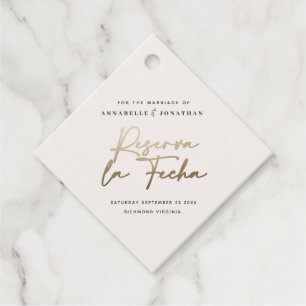 Modern wedding Reserva la Fecha cream gold Save Th Favour Tags
