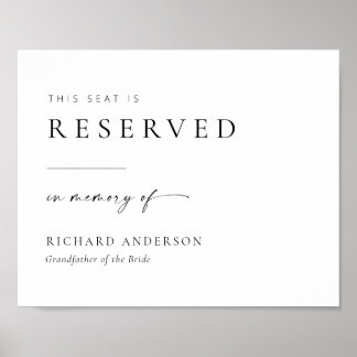 Modern Wedding Reserved Seat In Memory of Sign