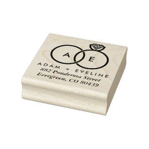 Modern Wedding Ring Monogram Address Ink Stamp
