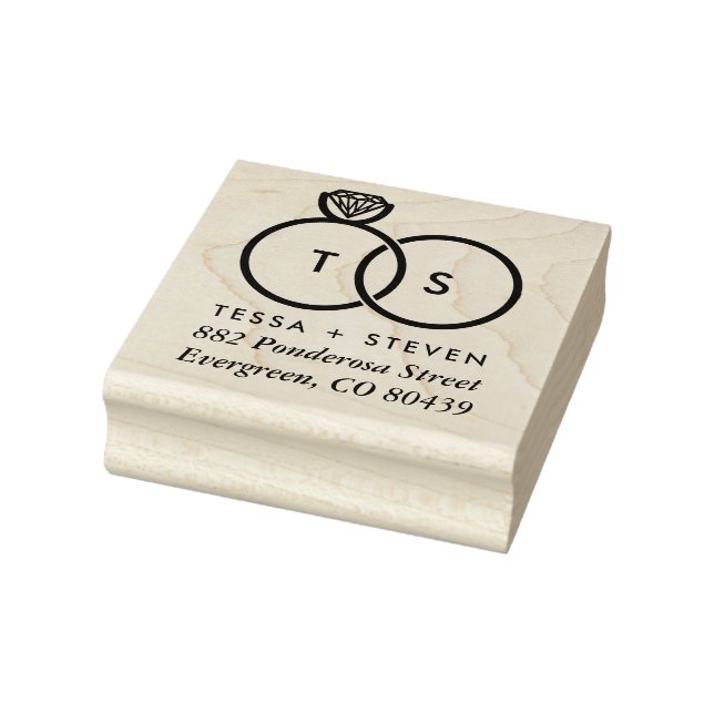 Modern Wedding Ring Monogram Address Ink Stamp (Stamp)