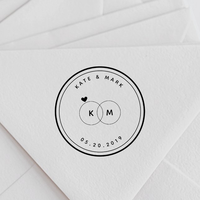 Modern Wedding Rings Monogram Save the Date Round Self-inking Stamp (Creator Uploaded)