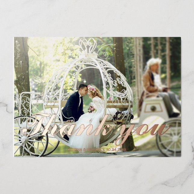 Modern wedding rose foil wedding thank you card (Front)