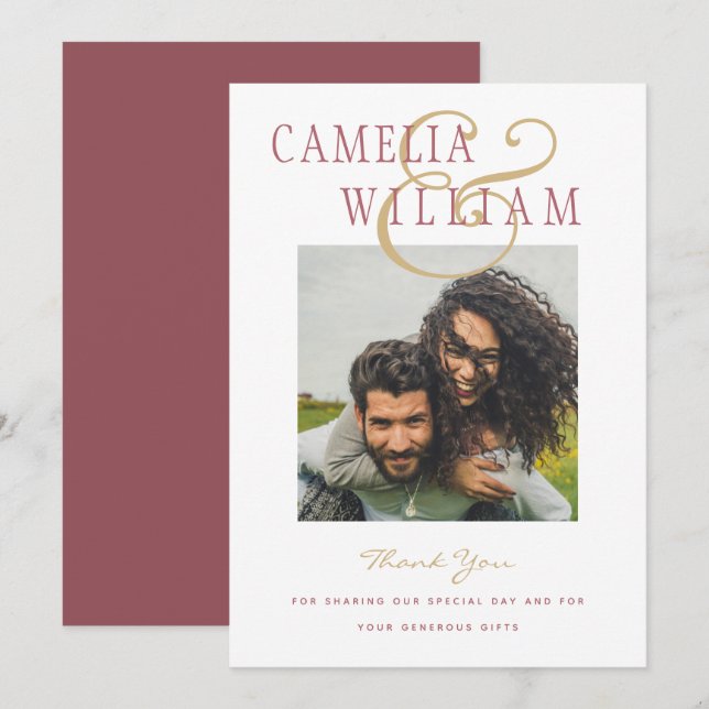 Modern Wedding Rose Pink Gold THANK YOU PHOTO Invi Invitation (Front/Back)