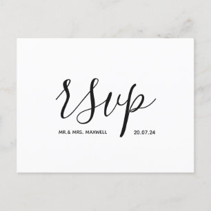 Modern Wedding Rsvp card Black and White Script