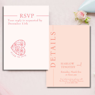 Modern Wedding RSVP Card Blush Pink heart QR code
