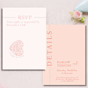 Modern Wedding RSVP Card Blush Pink heart QR code