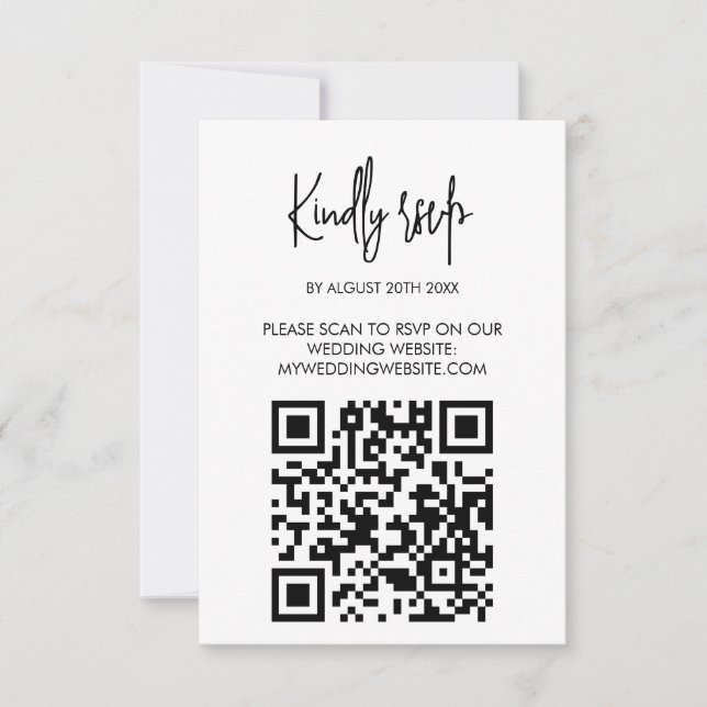 Modern Wedding RSVP Card with QR Code (Front)
