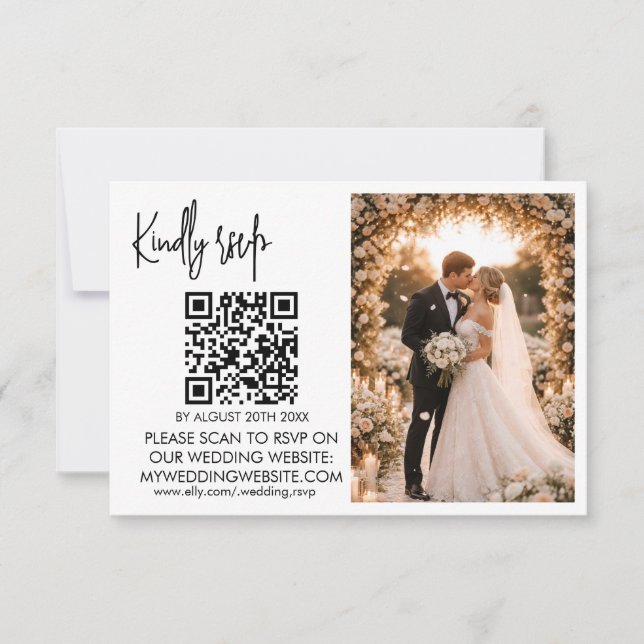 Modern Wedding RSVP Card with QR Code (Front)