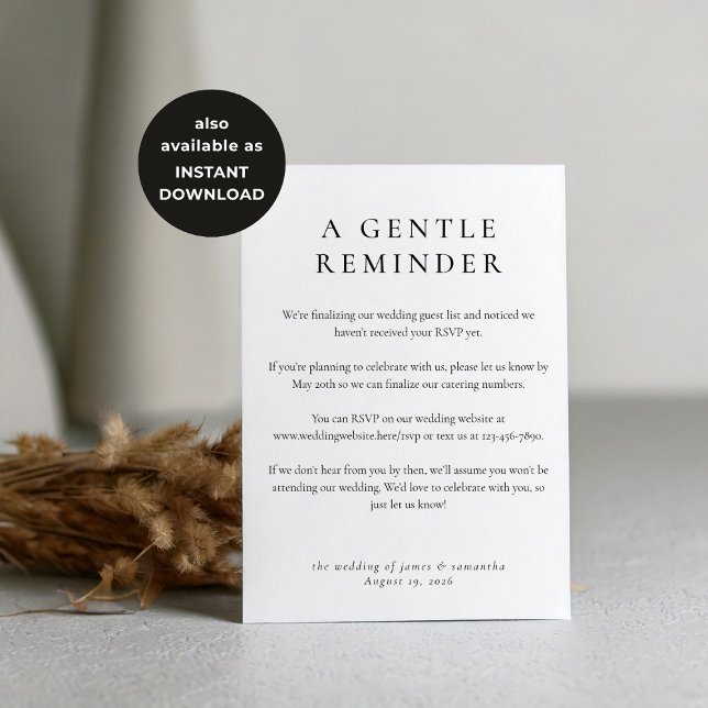 Modern Wedding RSVP Deadline Reminder Card (Creator Uploaded)