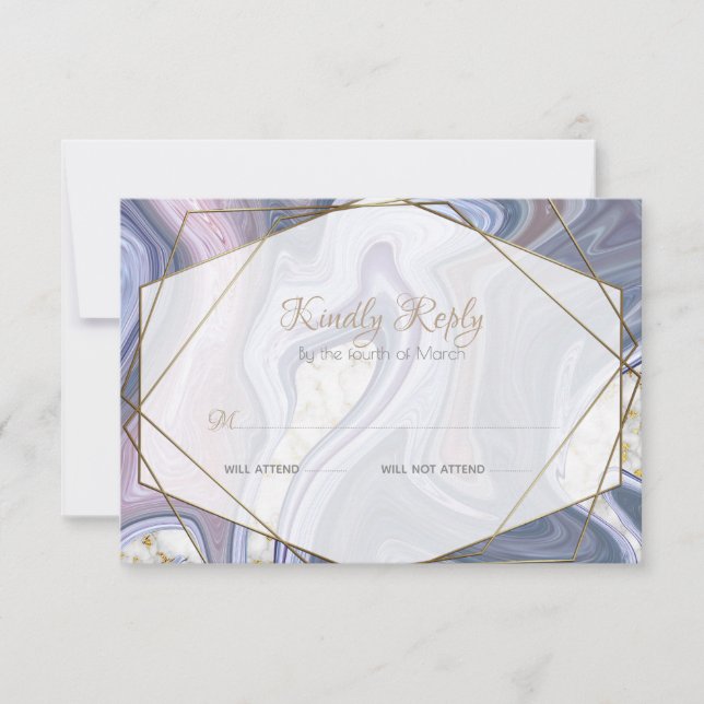 Modern Wedding RSVP  Marbleised Purple Rose Agate (Front)