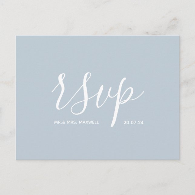 Modern Wedding Rsvp Minimalist Simple Script Blue Announcement Postcard (Front)