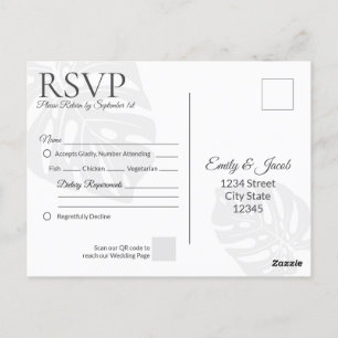 Modern Wedding RSVP Postcard. Palm Leaf Beach Postcard