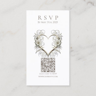 Modern Wedding RSVP QR code-Flowers with a Heart Business Card