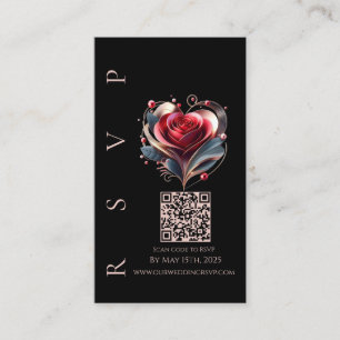 Modern Wedding RSVP QR code-Heart Shaped Rose Business Card