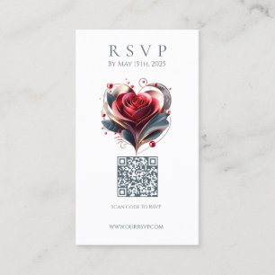 Modern Wedding RSVP QR code-Heart Shaped Rose Business Card