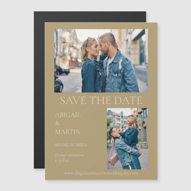 Modern Wedding Save Date Gold Photo Save Date  Magnetic Invitation (Front/Back)
