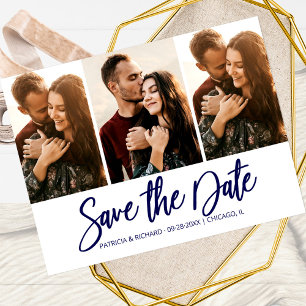 Modern Wedding Save The Date 3 Photo Collage Postcard
