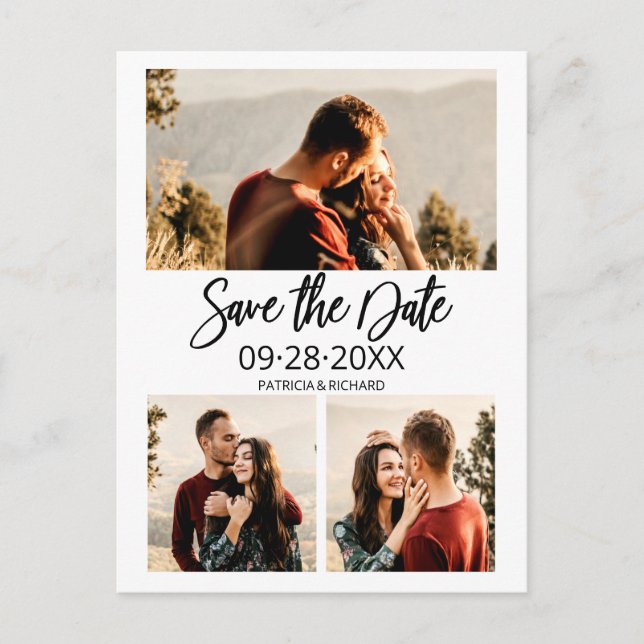 Modern Wedding Save The Date 3 Photo Collage Postcard (Front)