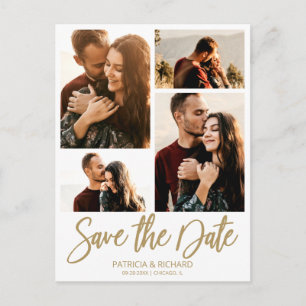 Modern Wedding Save The Date 4 Photo Collage Postcard