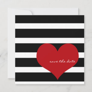 Modern Wedding Save the Date Black White Red Heart