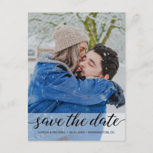 Modern Wedding Save the date Custom Winter Photo Postcard