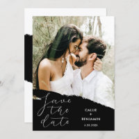Modern Wedding Save the Date Photo & Brushstroke