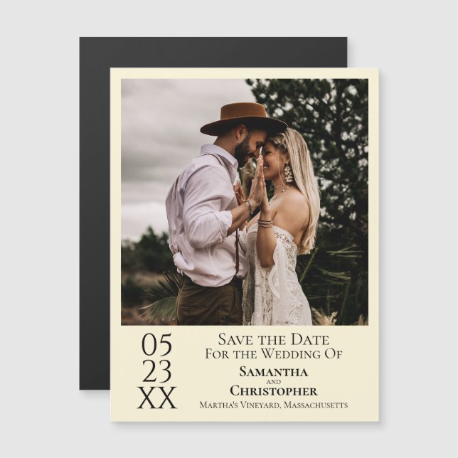 Modern Wedding Save the Date Photo Ivory Magnet (Front/Back)