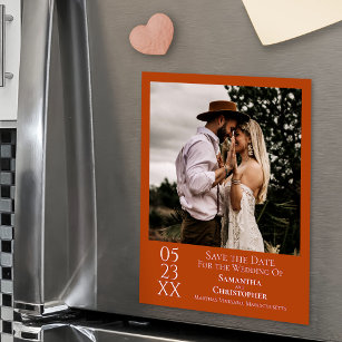Modern Wedding Save the Date Photo Orange Magnet