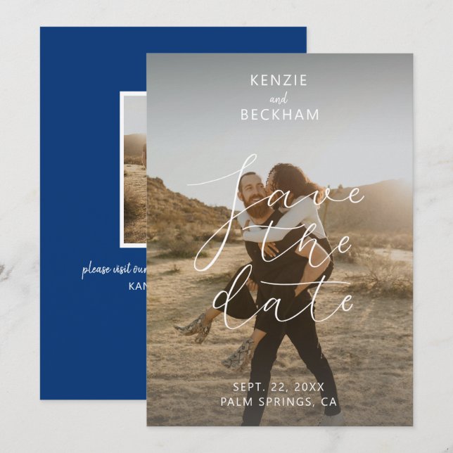 Modern Wedding Save the Date Photos Calligraphy (Front/Back)