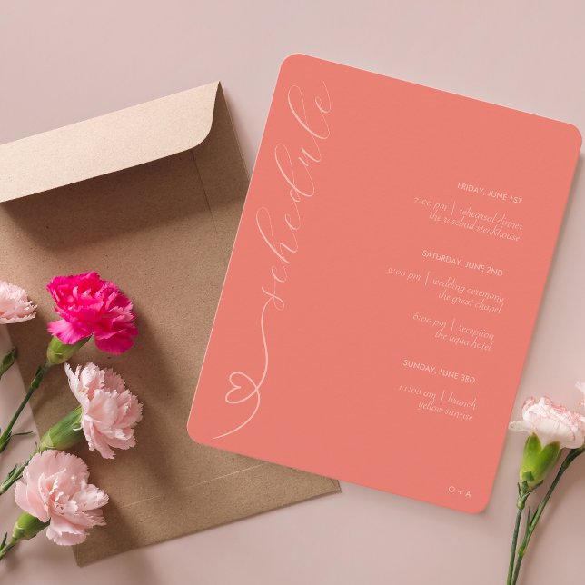 Modern Wedding | Schedule & Details | Dark Coral Enclosure Card (Creator Uploaded)