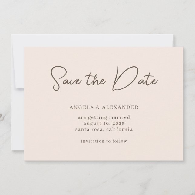 Modern Wedding Script Beige Brown Save The Date (Front)