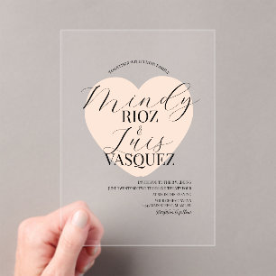 Modern Wedding Script Black Tan Heart Acrylic Invitations