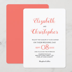 Modern Wedding Script Colour Coral Invitation