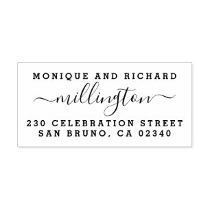 Modern Wedding Script Family Name & Return Address Rubber Stamp
