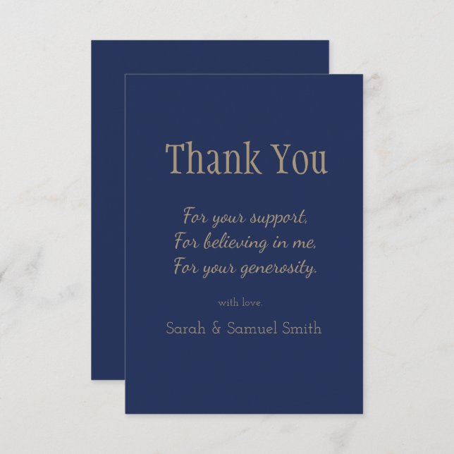 Modern Wedding Script Navy and Gold Custom Thank You Card (Front/Back)
