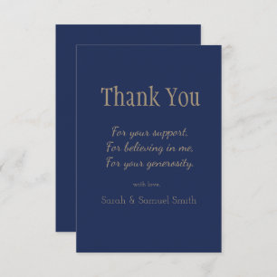 Modern Wedding Script Navy and Gold Custom Thank You Card