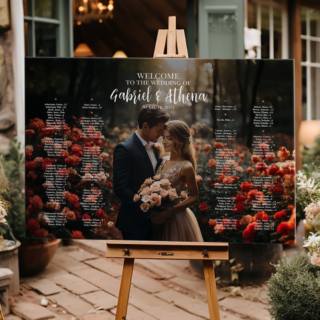 Modern wedding seating chart with photo canvas print (Creator Uploaded)