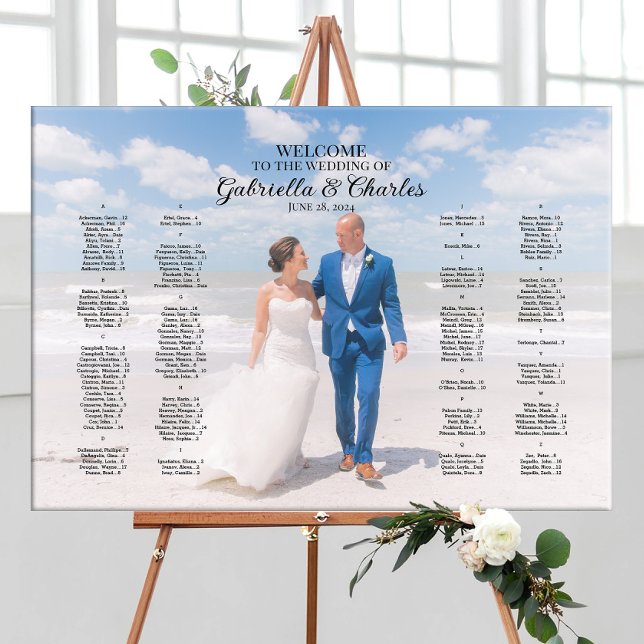 Modern wedding seating chart with photo, elegant canvas print (Creator Uploaded)