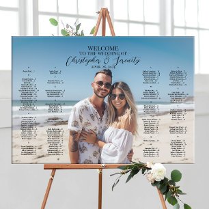 Modern wedding seating chart with photo, elegant canvas print