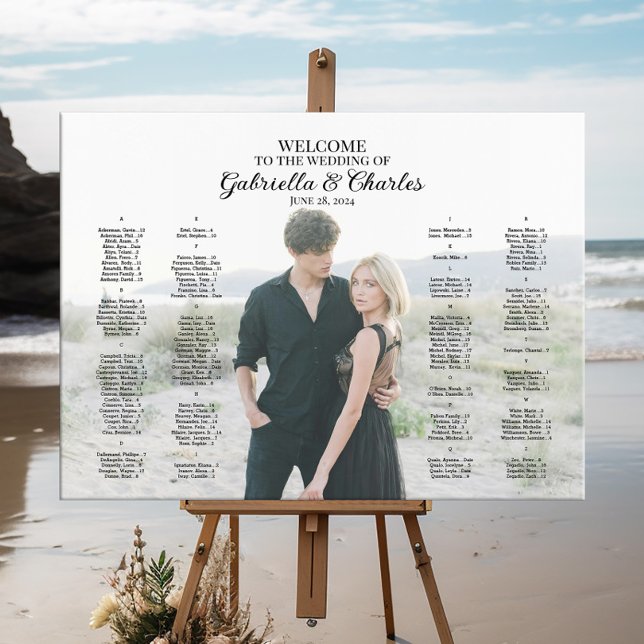 Modern wedding seating chart with photo, elegant canvas print (Creator Uploaded)