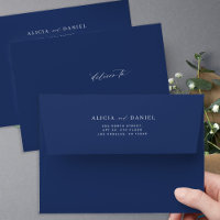 Modern wedding sender return address navy blue
