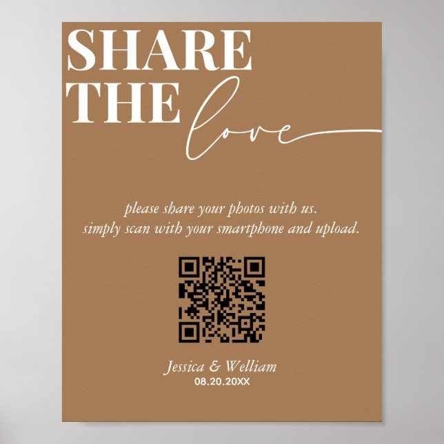 Modern Wedding Share The Love Qr Code Sign (Front)