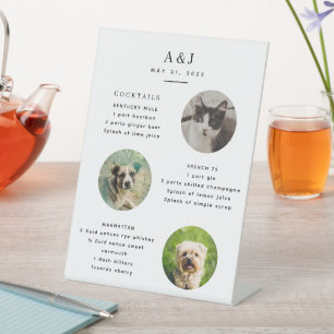 Modern Wedding Signature Cocktail Menu with Photos Pedestal Sign